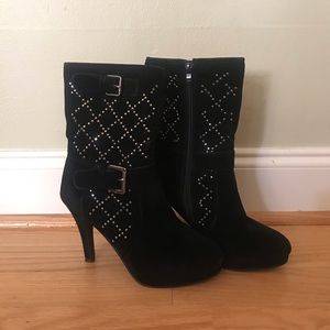 Studded Valour Velvet Booties with Buckles